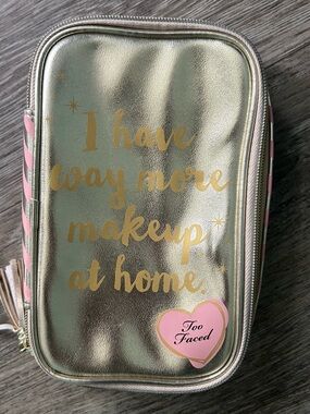 Too Faced Metallic Gold and Pink Cosmetic Organizer Pouch
